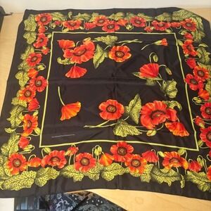 The Metropolitan Museum of Art Silk Scarf 34" Black Orange Poppy Floral Vintage
